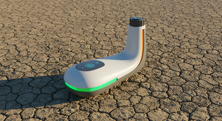 isolated smart sprinkler unit on dry land background