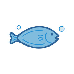 Wall Mural - Blue cartoon fish swims with air bubbles icon