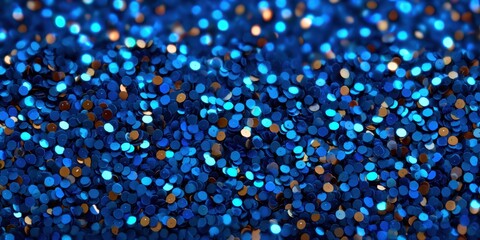 Wall Mural - close-up of a blue glitter background featuring numerous sparkling circular shapes with a festive fe