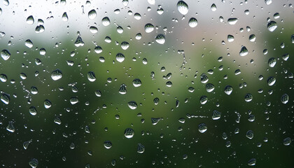 Wall Mural - rain drops on a window with a blurry background