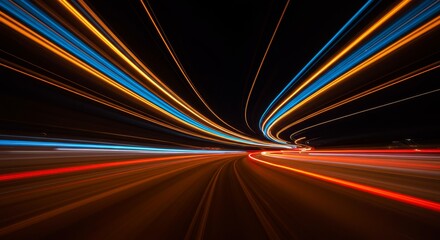 Wall Mural - dynamic light trails curves - abstract light trails, vibrant colors, motion blur, speed, futuristic.