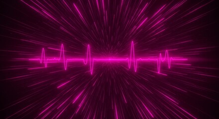 Wall Mural - pink heartbeat light trails - abstract of a pink heartbeat line with radiating light trails on a dar