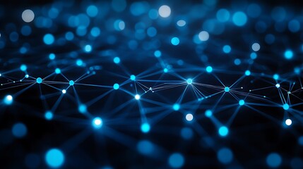 Abstract Digital Network of Glowing Blue Nodes