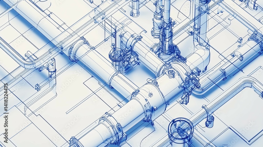 Industrial Piping System Blueprint Engineering Design Stock ...