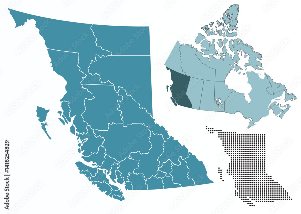 Counties Bc Map Set maps of British Columbia province Stock Vector | Adobe Stock