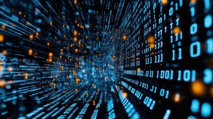 Abstract digital background of binary code stream, data tunnel.