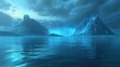 © Akstem - Serene blue landscape featuring mountains, sea, and reflective waters.