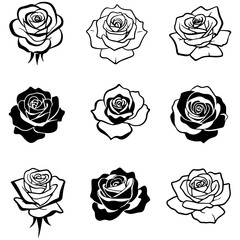 Wall Mural - rose icons. black rose icons isolated on white background.