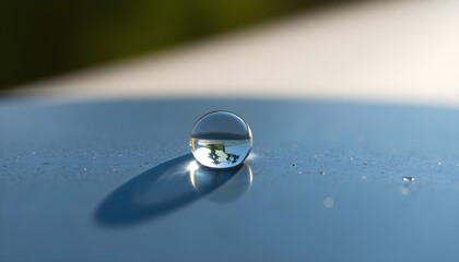 Wall Mural - drop of water sitting on top of a blue table