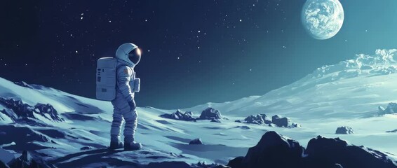 Wall Mural - Space exploration scene with astronaut on lunar landscape
