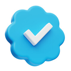 Aufkleber - Blue verified 3d icon with white tick check mark isolated on transparent background. Verification badge. Social media user account verification
