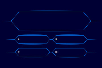 quiz game. interactive quiz design featuring four answer choices against a sleek blue and black back