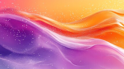 Wall Mural - vibrant orange and purple waves flow smoothly with sparkling particles creating a dreamy mood perfec