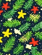 © Nusantara - Festive coniferous pattern with whimsical stars on dark indigo background