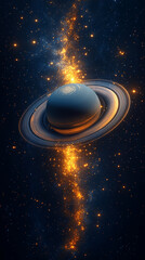 Wall Mural - Saturn showcases its iconic rings and swirling gas layers in a breathtaking cosmic display symbolizing mystery expansion time and the beauty of celestial harmony surrounded by twinkling stars


