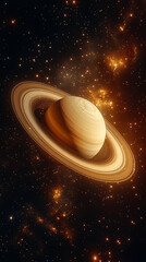 Wall Mural - Saturn showcases its iconic rings and swirling gas layers in a breathtaking cosmic display symbolizing mystery expansion time and the beauty of celestial harmony surrounded by twinkling stars

