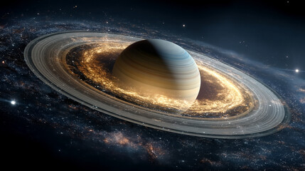 Wall Mural - Saturn showcases its iconic rings and swirling gas layers in a breathtaking cosmic display symbolizing mystery expansion time and the beauty of celestial harmony surrounded by twinkling stars

