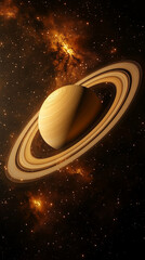 Wall Mural - Saturn showcases its iconic rings and swirling gas layers in a breathtaking cosmic display symbolizing mystery expansion time and the beauty of celestial harmony surrounded by twinkling stars

