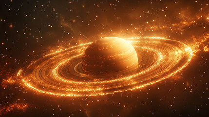 Wall Mural - Saturn showcases its iconic rings and swirling gas layers in a breathtaking cosmic display symbolizing mystery expansion time and the beauty of celestial harmony surrounded by twinkling stars


