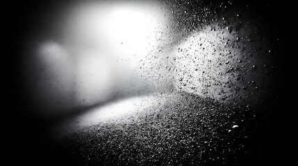 Wall Mural - Abstract black and white dust explosion in a dark room