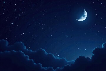 Wall Mural - dark celestial background with scattered stars and a crescent moon, night sky, celestial body