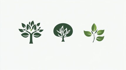 Three stylized green tree icons; nature, environment, growth, design elements; website, presentation