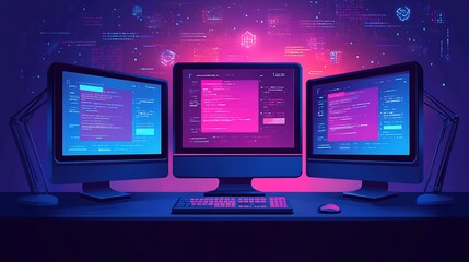 Triple Monitor Setup  Programmer Coding  Software Development