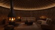 © ANDIIKRAM - Cozy Yurt Interior with Fireplace and Sofa at Night