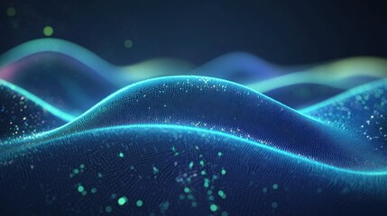 Wall Mural - Abstract digital wave patterns with glowing particles.