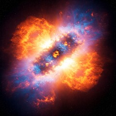 a vibrant nebula with orange and blue hues, resembling an explosion in space. stars are subtly visib
