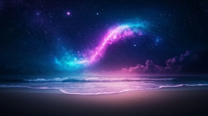 Wall Mural - Ethereal cosmic landscape over tranquil ocean waves