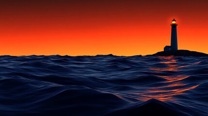 Poster - Dramatic Sunset View of a Lighthouse Standing Tall Against Waves : Generative AI