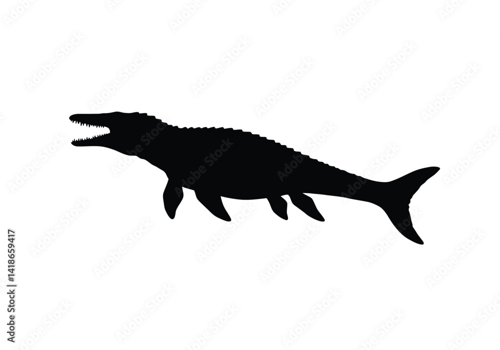 Praca wektorowa bez tantiem: Mosasaurus silhouette. This image shows a ...