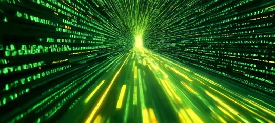 Aufkleber - Green matrix virtual digital cyber portal teleport background. Generative video AI technology.	
