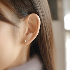 Poster - Close-up view of a woman's ear adorned with a beautiful diamond stud earring capturing elegance and style : Generative AI