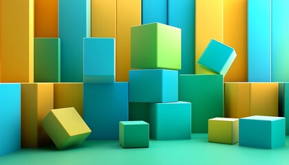 Poster - Colorful Wooden Toy Blocks Stacked Artistically Against a Bright Backdrop Perfect for Kids Room Decor : Generative AI