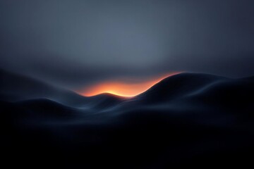 Aufkleber - Abstract digital render of undulating dark blue textured terrain with an orange gradient glow at the horizon representing sunrise or sunset