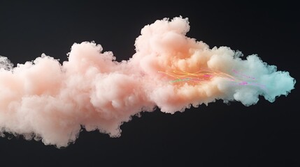 Poster - Abstract cloud formation with pastel hues and a trail of glowing particles against a dark background suggesting movement and energy