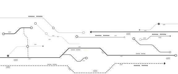 Fototapete - Vectors White Abstract geometric dots and lines connection circuit concept. Hi tech digital connect, communication, High technology concept.