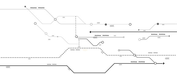 Fototapete - Vectors White Abstract geometric dots and lines connection circuit concept. Hi tech digital connect, communication, High technology concept.