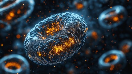Wall Mural - Microscope view of a cell with artistic textures and vibrant colors clean background,generative ai illustration
