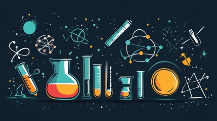 Back-to-school design with science laboratory elements and knowledge icons