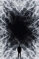Wall Mural - a person stands in the middle of a black and white swirl of white lines