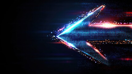 Canvas Print - Futuristic arrow pointing right, digital data stream background, technology concept, graphic design