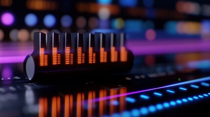 Wall Mural - illuminated audio equalizer in a futuristic music studio