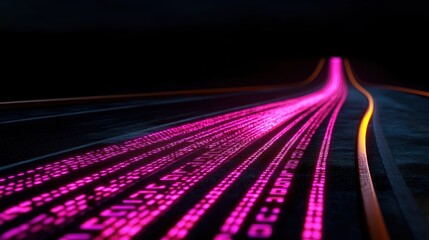 Canvas Print - Futuristic digital road, glowing data stream, dark night background