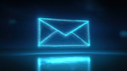 Wall Mural - glowing email icon on dark reflective surface