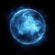 © app - Glowing blue energy orb with swirling smoke and mist inside sphere on black background abstract fluid plasma light effect