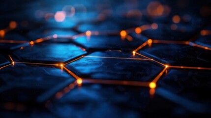 Wall Mural - hexagonal grid pattern, glowing lines, futuristic technology background, abstract design