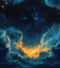 Wall Mural - ethereal night sky with stars and glowing clouds